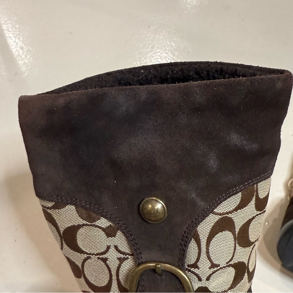 Coach Brown Signature Suede and Logo Mid-Calf Boots - Picture 13 of 14